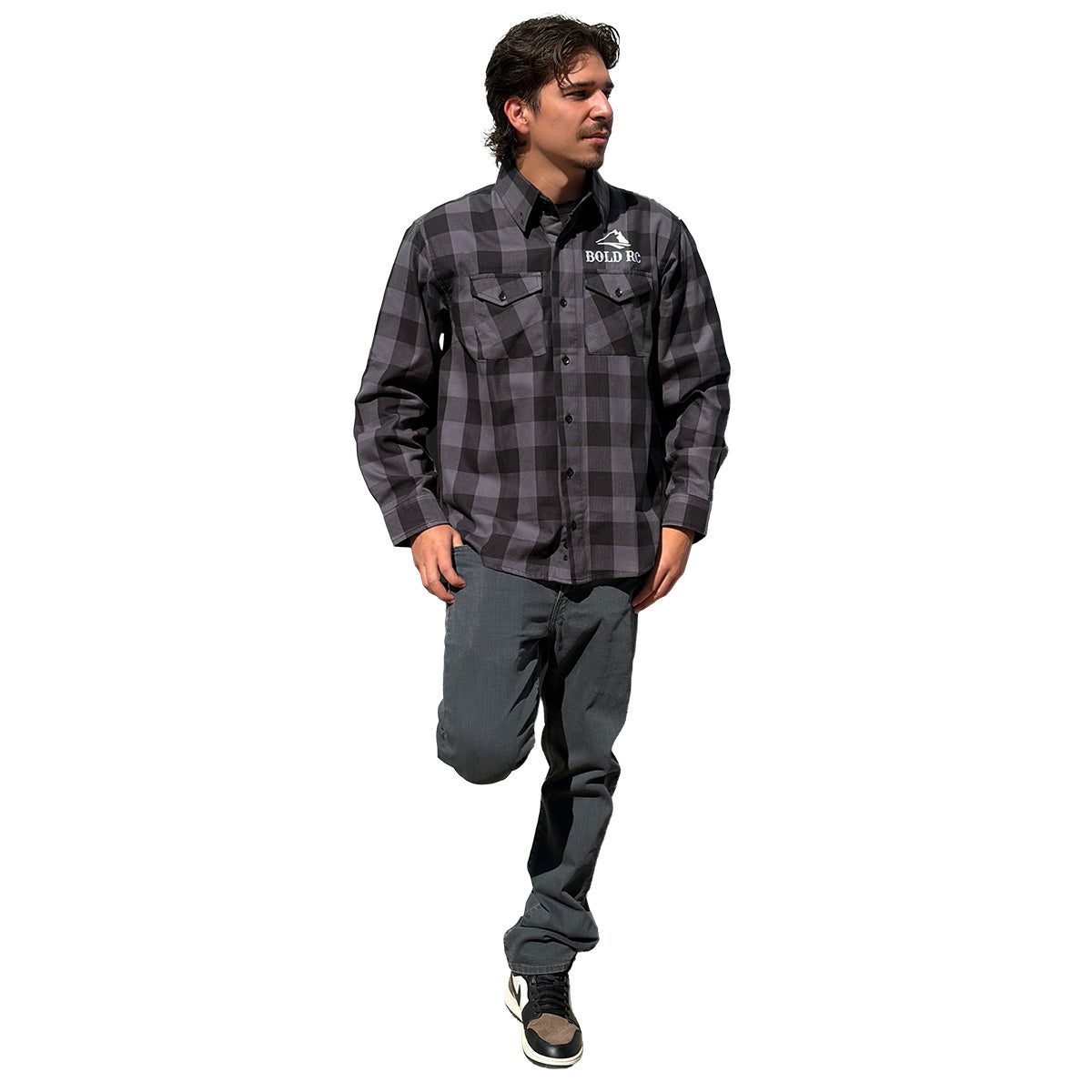 STGBKM - Bold Grey/Black Flannel Shirt, Medium