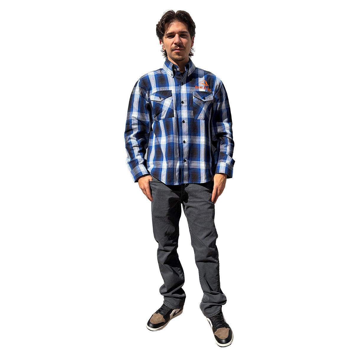 STWBLSM - Bold White/Blue Flannel Shirt, Small